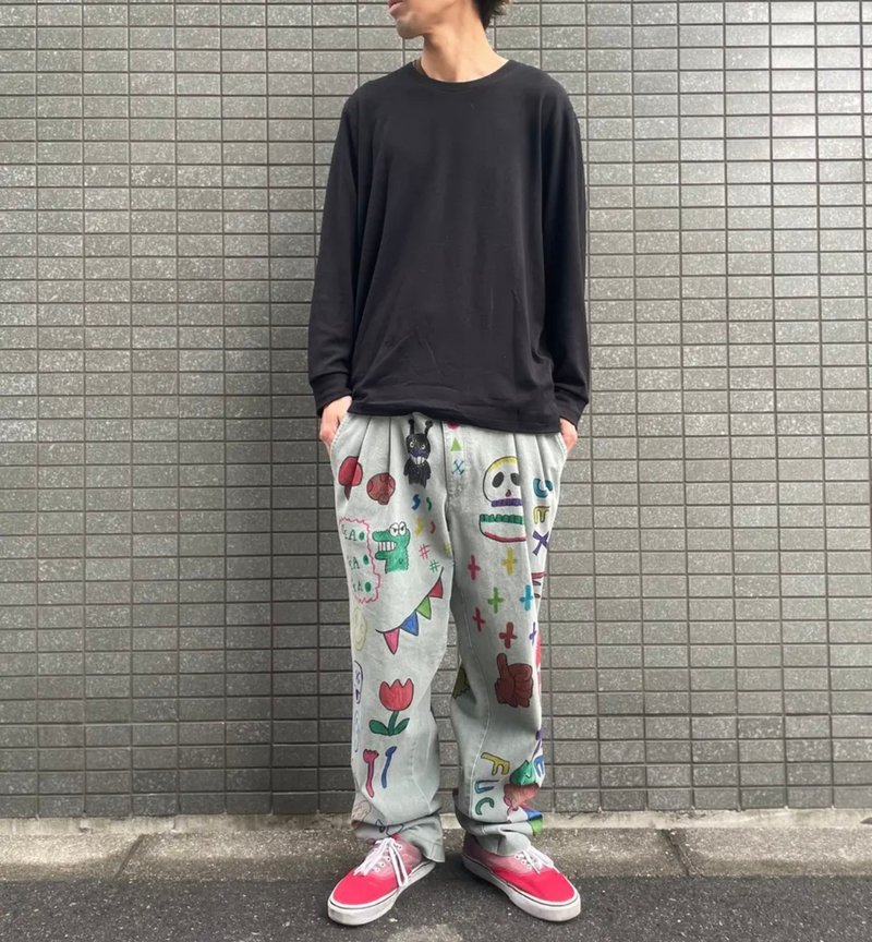 落書きパンツ - 男長褲/休閒褲 - 棉．麻 