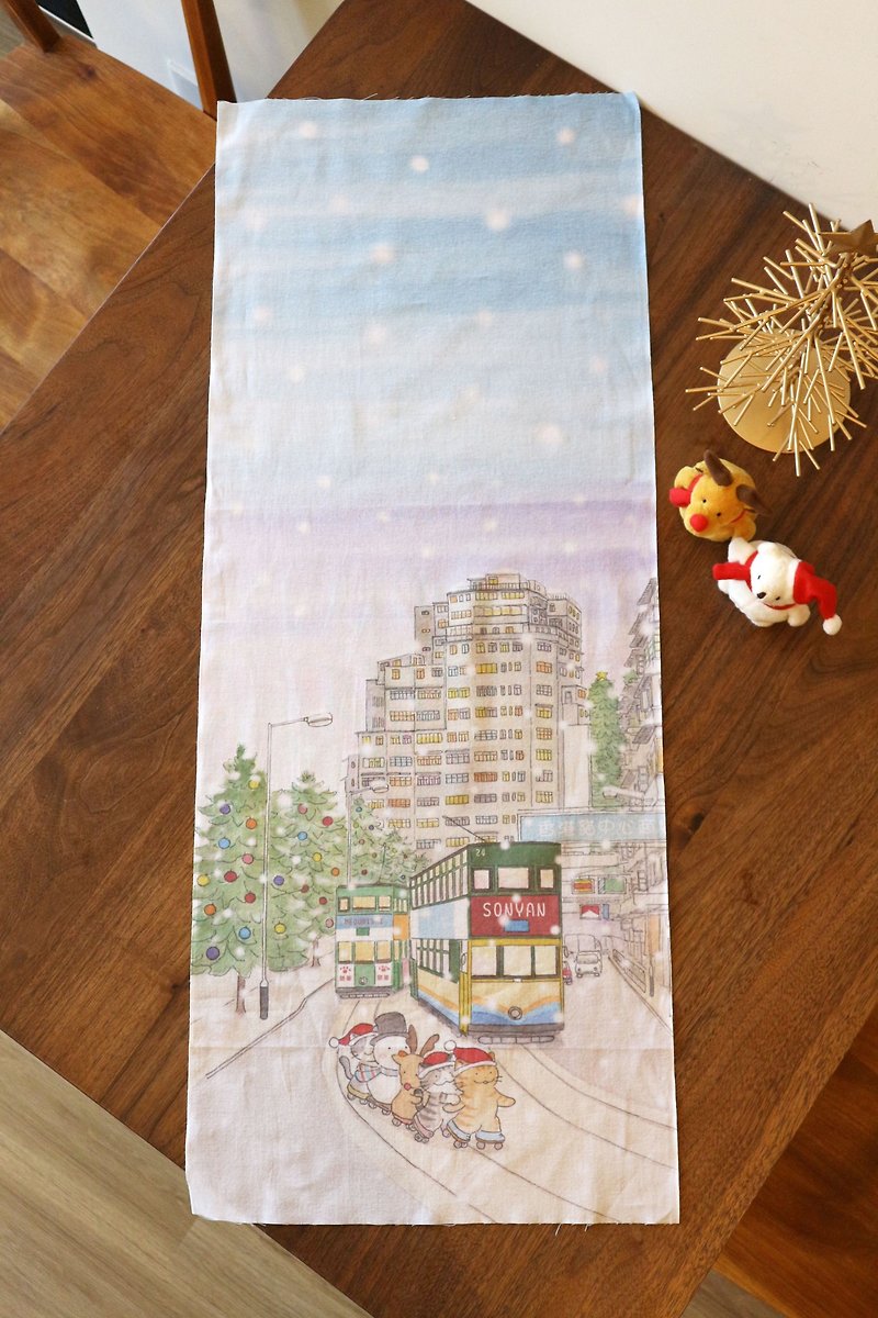 Cat×Hong Kong hand wipes-手ぬぐい-Christmas Dingding - Towels - Cotton & Hemp 