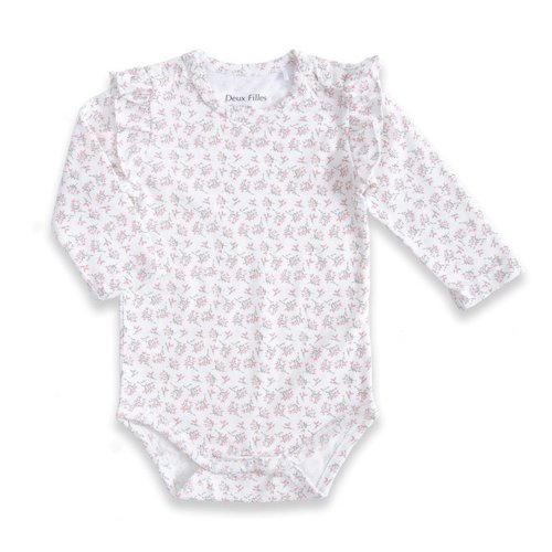 Deux Filles Organics 【Deux Filles有機棉】嬰兒長袖肩開扣包屁衣/新生兒連身衣 粉枝