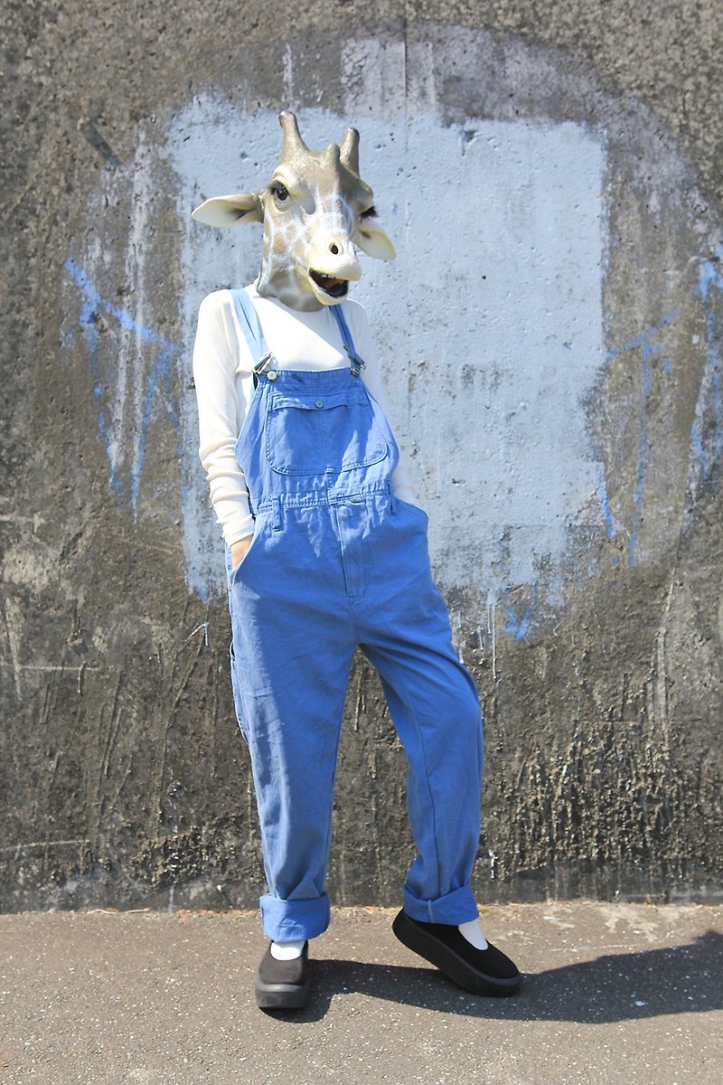 {::: Giraffe giraffe al ::: _} vintage grayish blue denim long suspenders - จัมพ์สูท - ผ้าฝ้าย/ผ้าลินิน สีน้ำเงิน