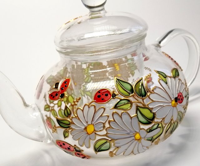 Glass Teapot With Infuser Tea Kettle Floral Tea Pot Daisies Teapot