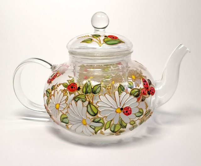 Glass Teapot With Infuser Tea Kettle Floral Tea Pot Daisies Teapot