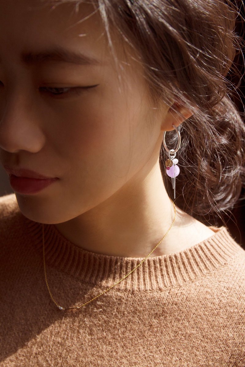 二月誕生幸運耳環 Fevrier Hoop - 耳環/耳夾 - 水晶 銀色