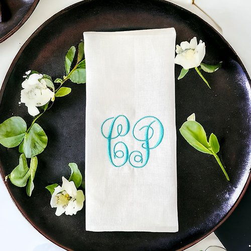 Linen Home Gifts Custom monogram embroidered cloth dinner napkins linen set/ Personalized gift