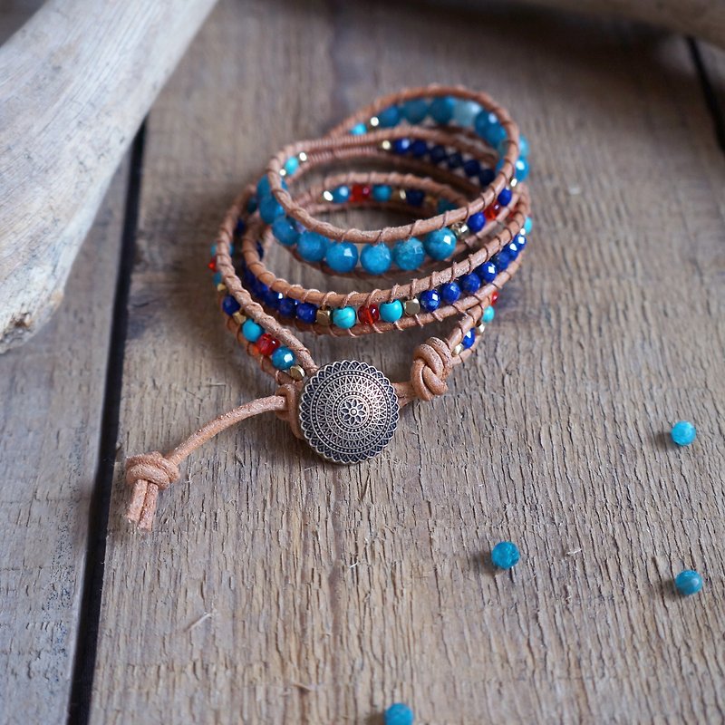 Three laps of natural stone woven bracelet-Nepal - Bracelets - Semi-Precious Stones Red