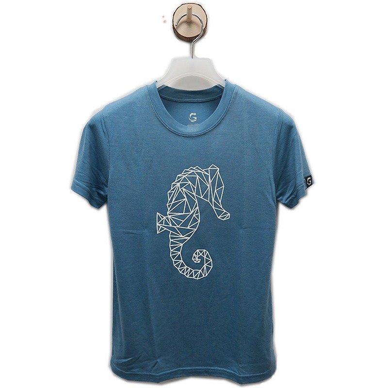 É Grato Tencel Coffee Yarn Fiber Moisturizing Wrapping Short Sleeve T-Shirt (Sea World - Hippocampus) Nigerian Blue - Other - Other Materials Blue