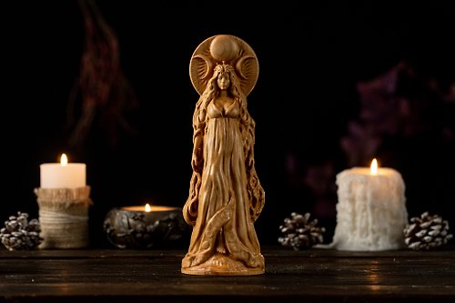 NorthMyth Selene Moon Goddess, Luna Norse Goddess, Selene wood figure, pagan statue, Wicca