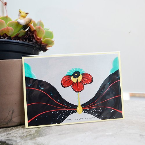 Daphne H.C. Shen 英式復古大紅花朵 情人節禮物 手繪作品 新年賀卡 可接受客製
