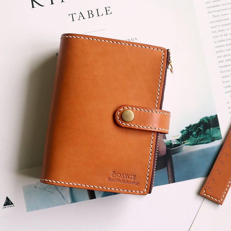 Small orange peel vegetable tanned cowhide A7 6-hole loose-leaf zipper sandwich notebook - Notebooks & Journals - Genuine Leather 