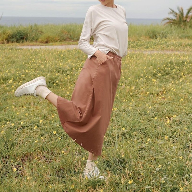 Women's A-Line Skirt-Chestnut Brown - กระโปรง - ผ้าฝ้าย/ผ้าลินิน สีนำ้ตาล