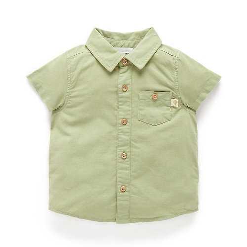 Purebaby有機棉 澳洲Purebaby有機棉男童短袖襯衫12M-4T 粉綠
