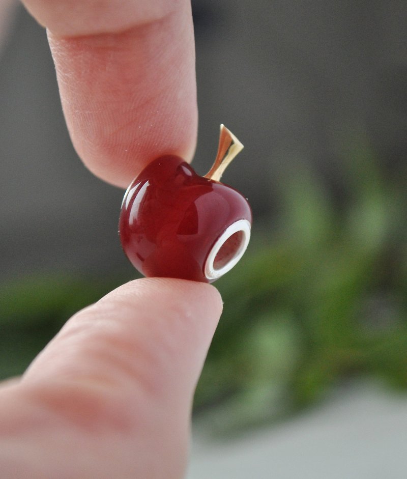 Cherry Charm for bracelet European bead Fruit jewelry Gift for her - Charms - Glass Red