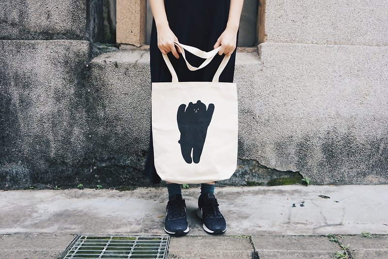 Thick canvas bag-Black Bear Shadow - Messenger Bags & Sling Bags - Cotton & Hemp White