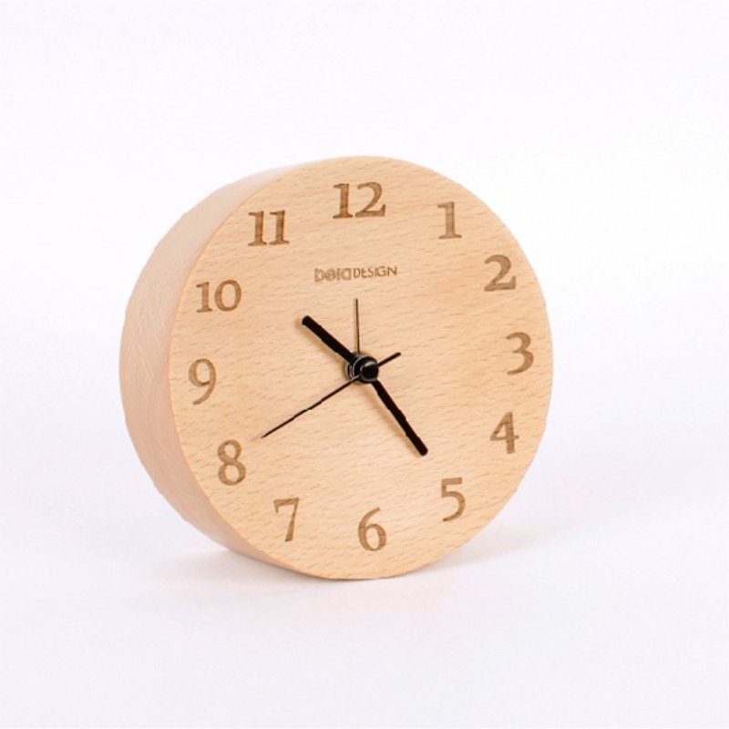 實木凹面數字小桌鐘 - 時鐘/鬧鐘 - 木頭 金色