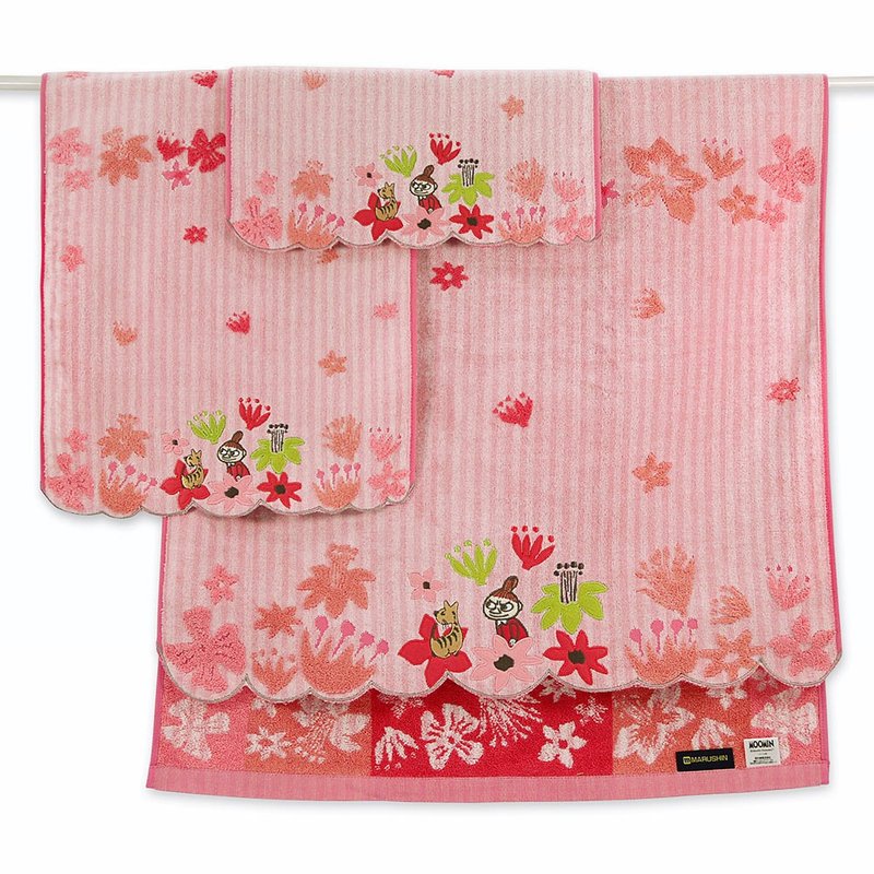 Maruzhen from Japan│Moomin Flower Rain World Untwisted Embroidery Series Little Pink - Towels - Cotton & Hemp Multicolor