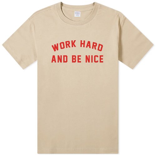 hipster Work Hard and Be Nice 短袖T恤 卡其色 英文交換禮物聖誕工作
