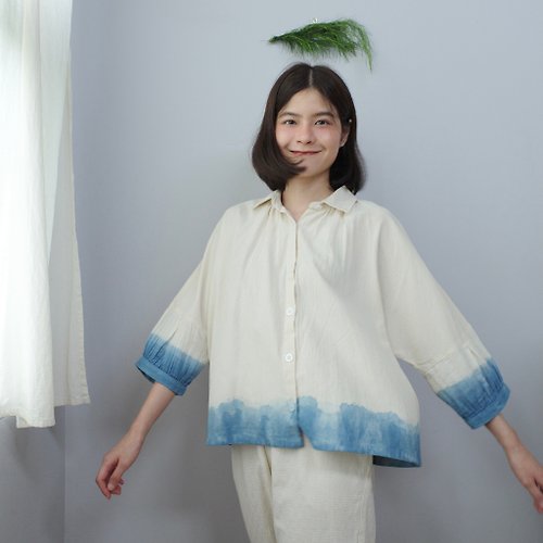 linnil indigo soft-sleeve blouse / shirt - 100% cotton natural dye
