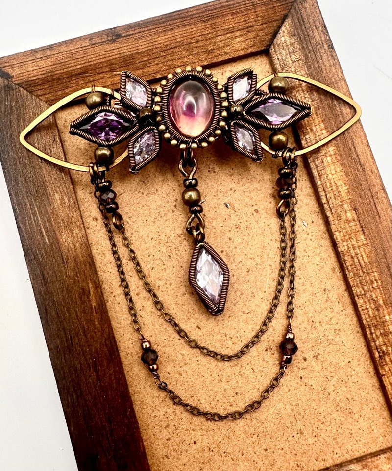 The night is like smoke - amethyst, Stone, bronze and Bronze braided classic temperament brooch - Brooches - Crystal Purple