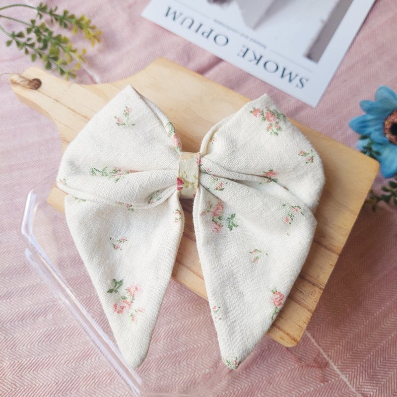 Bow bounce clip-natural and fresh floral Japanese style - เครื่องประดับผม - ผ้าฝ้าย/ผ้าลินิน 