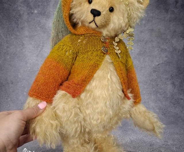 ハンドメイド テディベア バッグチャーム ストレートモヘア バター色 ハンドメイド テディベア バッグチャーム ストレートモヘア