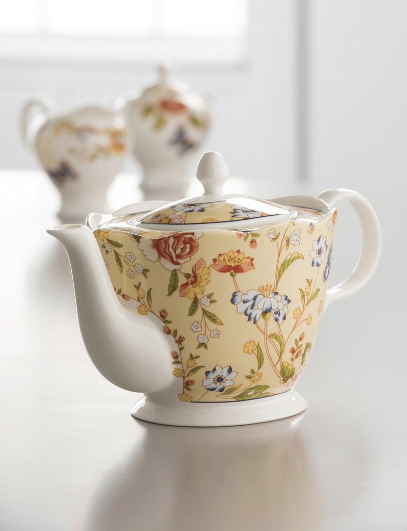 British Aynsley Cottage Garden Series Afternoon Tea Ceramic Teapot 1000ml - ถ้วย - เครื่องลายคราม สีเหลือง