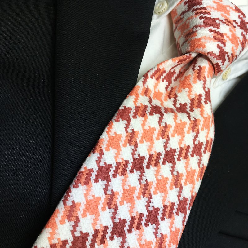 digital houndstooth checked tie necktie Red - ネクタイ・タイピン - コットン・麻 レッド