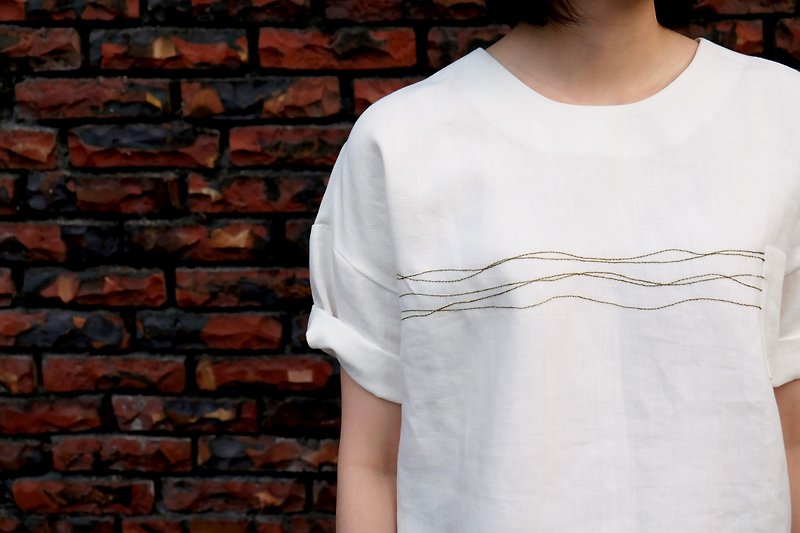 Thoughts series. Off-White Five-point Sleeve Drop Shoulder Top - Women's Tops - Cotton & Hemp White