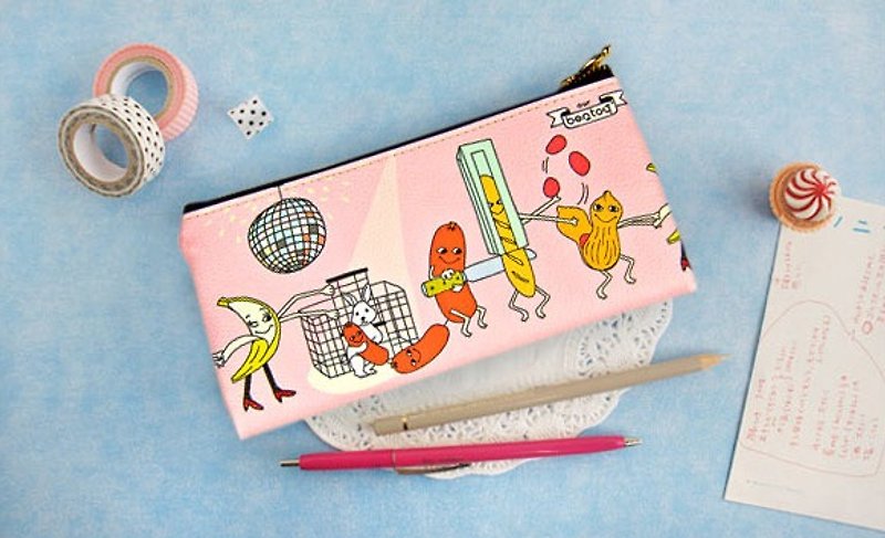 Bentoy x Uncle Wei-Pencil Case/Cosmetic Bag/Storage Bag/Mobile Phone Bag (Pink) - กล่องดินสอ/ถุงดินสอ - หนังแท้ 