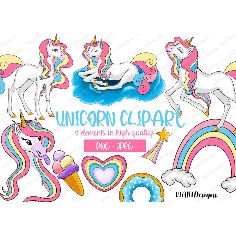 Cute unicorn clipart PNG,9 elements - 電子似顏繪/繪畫/插畫 - 其他材質 