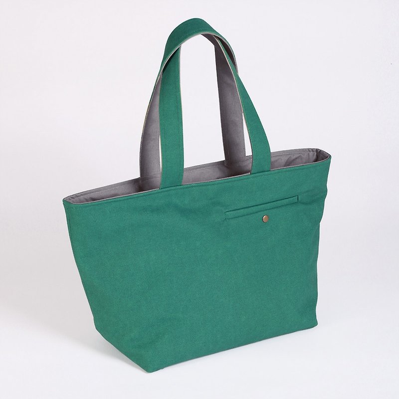 大容量/ 印染帆布裁縫口袋托特包-阿爾卑斯綠 - 側背包/斜孭袋 - 棉．麻 綠色