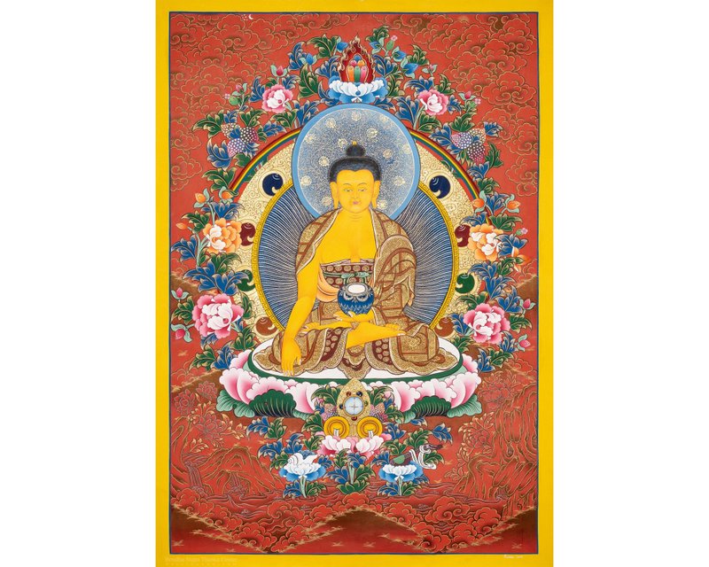 神聖的釋迦牟尼唐卡 - 壁貼/牆壁裝飾 - 其他材質 多色