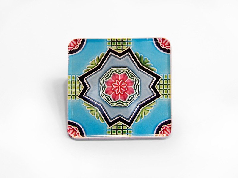Cross cherry blossom Taiwan impression [old tile magnet coaster] - Coasters - Other Metals Blue
