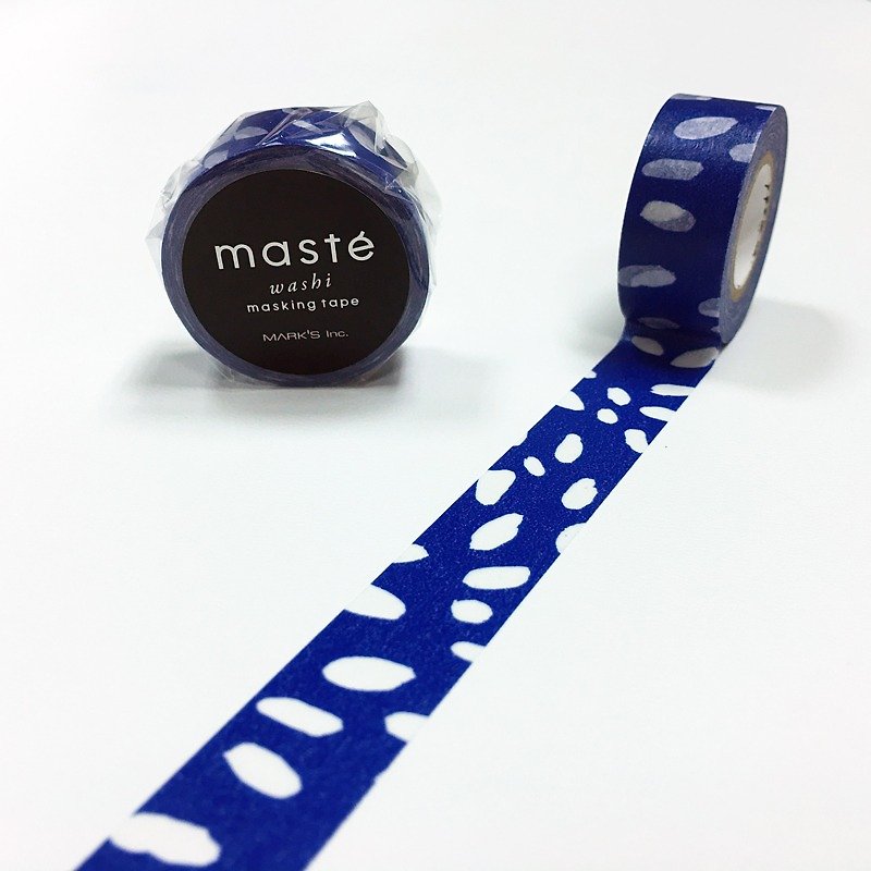maste 和紙膠帶 海外限定系列-Basic【水滴點點-海軍藍 (MST-MKT197-NV)】 - 紙膠帶 - 紙 藍色