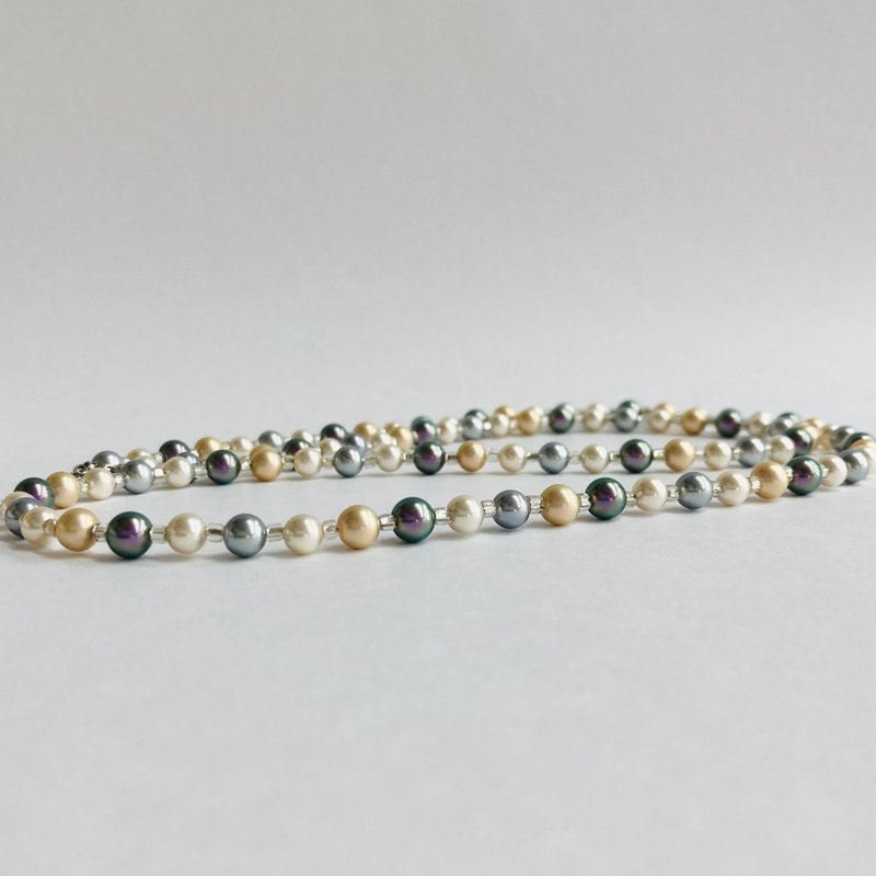 Glass pearl mix color opera necklace/with beads/6mm78cm+5cm/Tahitian mix/made in Japan - สร้อยคอ - แก้ว หลากหลายสี