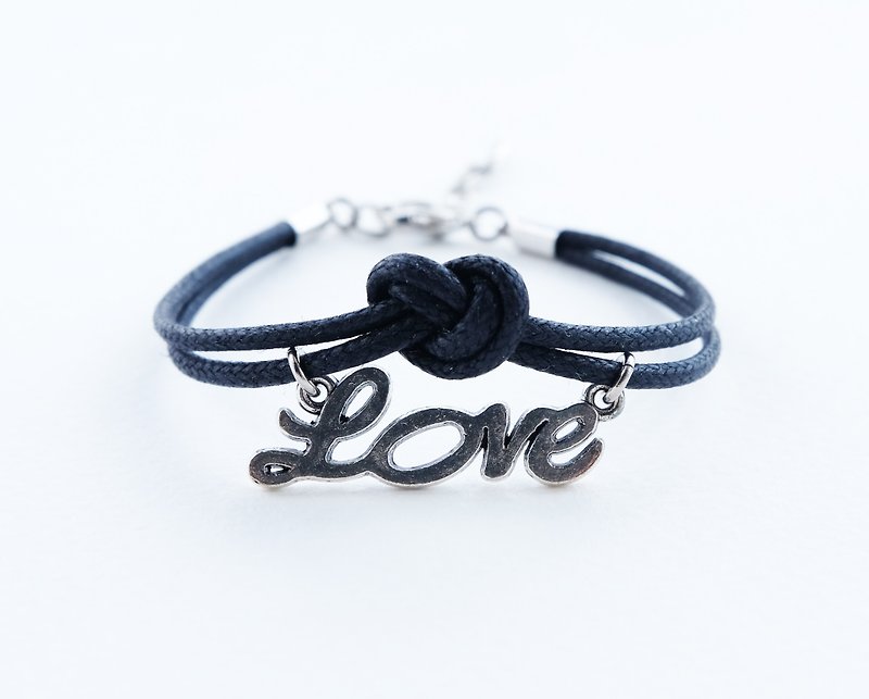Love letter bracelet ,waxed cotton cord in black - 手鍊/手鐲 - 紙 黑色