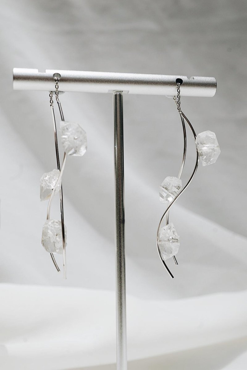 Herkimer Diamond 925 Silver Earrings - ต่างหู - เครื่องเพชรพลอย ขาว