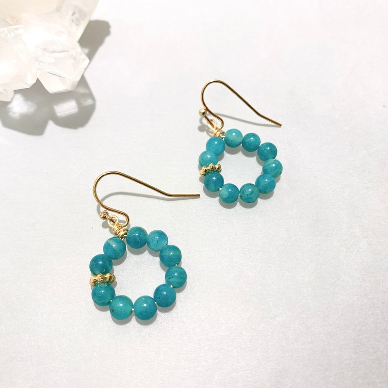 Ops Amazonite earrings- 天河石/耳環/甜美/亞馬遜石/藍綠色 - 耳環/耳夾/耳骨夾 - 銅/黃銅 綠色