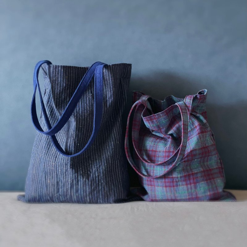 Purely handmade rare hand-woven plant-dyed cloth shopping bag - กระเป๋าแมสเซนเจอร์ - ผ้าฝ้าย/ผ้าลินิน 