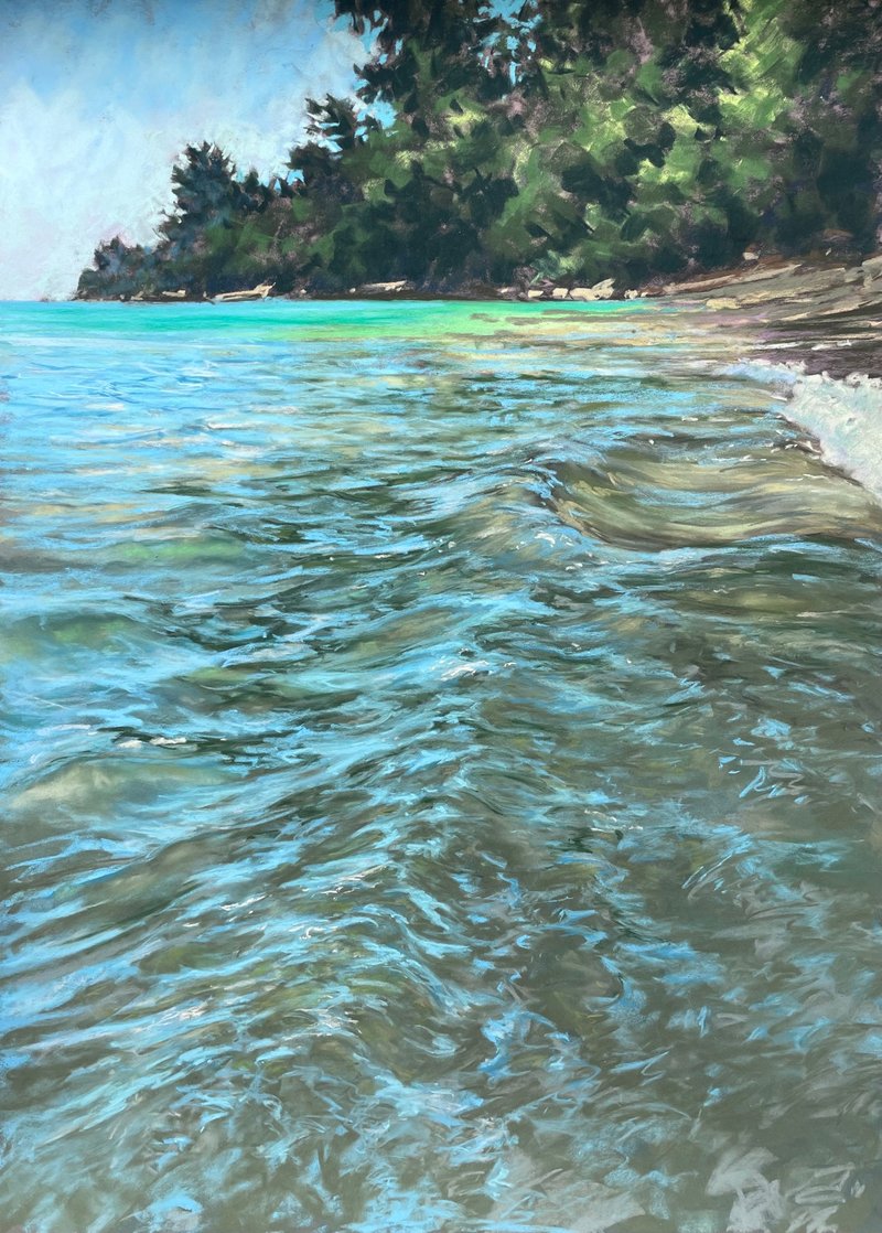 Original Painting Seascape Ocean Summer Art Pastel Handmade Home Decor Wall - ตกแต่งผนัง - กระดาษ 