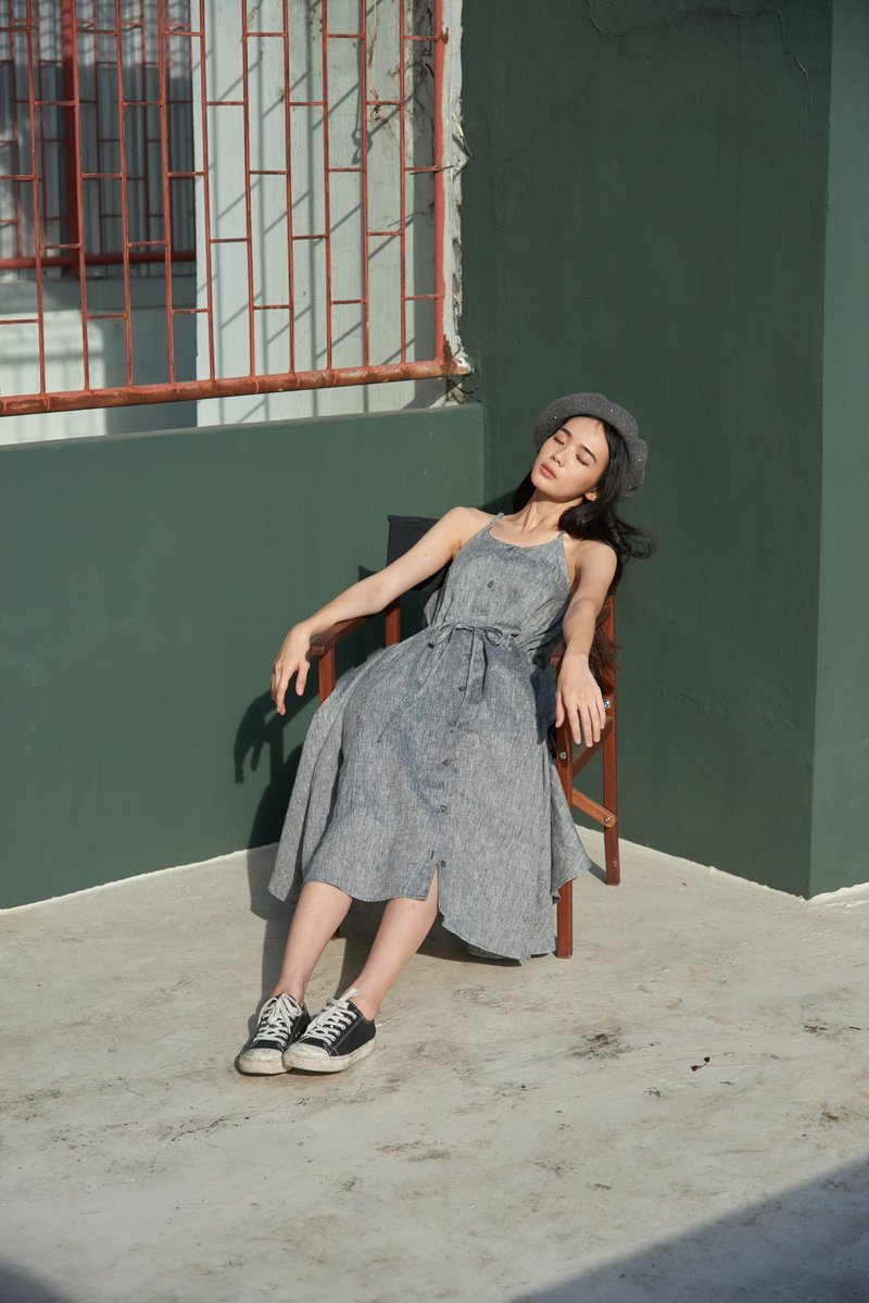 Honeymoon Dress (black sand) - 洋裝/連身裙 - 棉．麻 灰色