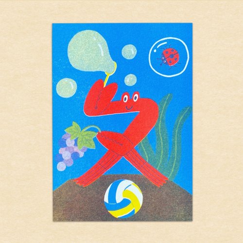 咚東插畫合作社 螃蟹的''ㄆ''/共學明信片/注音符號/孔版印刷