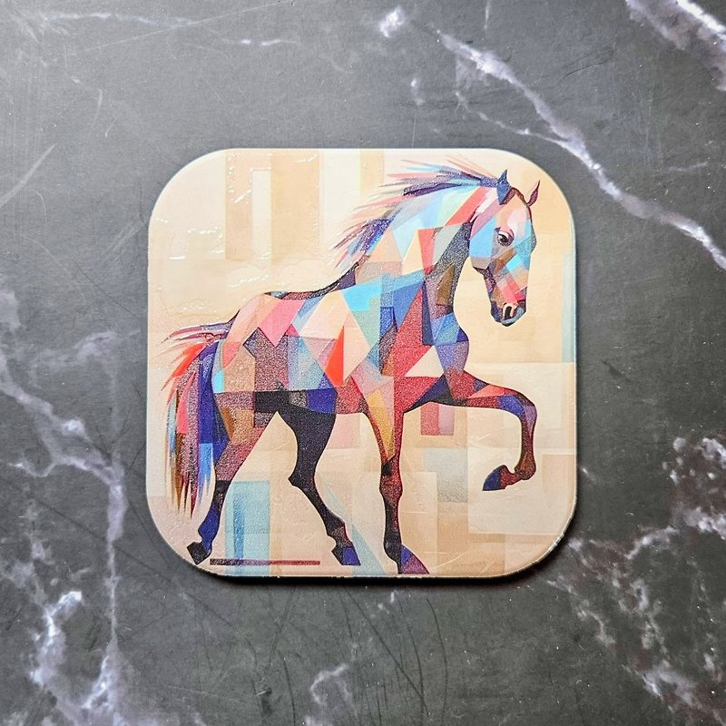 Cube horse.II - Ceramic Coaster - Fantasy Animal Series - Coasters - Pottery White