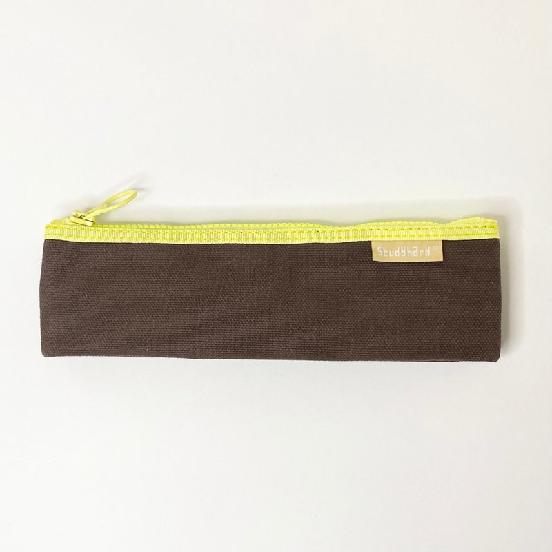 Large capacity pen case with expandable gusset Luminous Vislon zipper type - Pencil Cases - Cotton & Hemp Brown