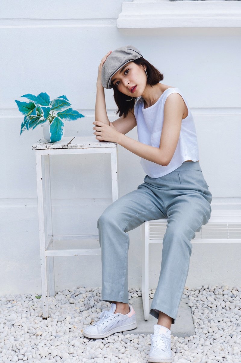 Casual Pants in Mint - 女長褲 - 亞麻 藍色