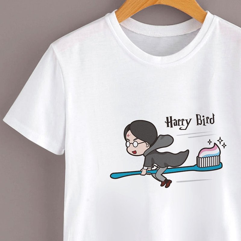 Harry Bird Short Sleeve Cotton T-Shirt - White - เสื้อยืดผู้หญิง - ผ้าฝ้าย/ผ้าลินิน ขาว