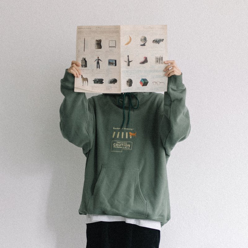 Terry Loose Hoodie Embroidered Cotton Casual Pullover Hoodie - เสื้อฮู้ด - ผ้าฝ้าย/ผ้าลินิน สีเขียว