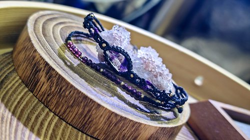 zen crystal jewelry 礦石飾物設計 優質福利|天然紫超級七水晶手工編繩手繩|閃是石榴石|水晶手作
