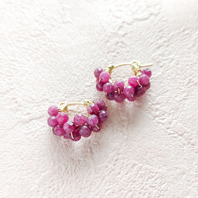 14kgf*Ruby pavé pierced earring / earring - Earrings & Clip-ons - Gemstone Pink