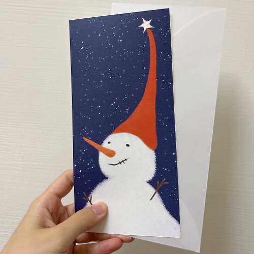 Achu插畫設計 【插畫卡】雪人的雪夜|聖誕卡片