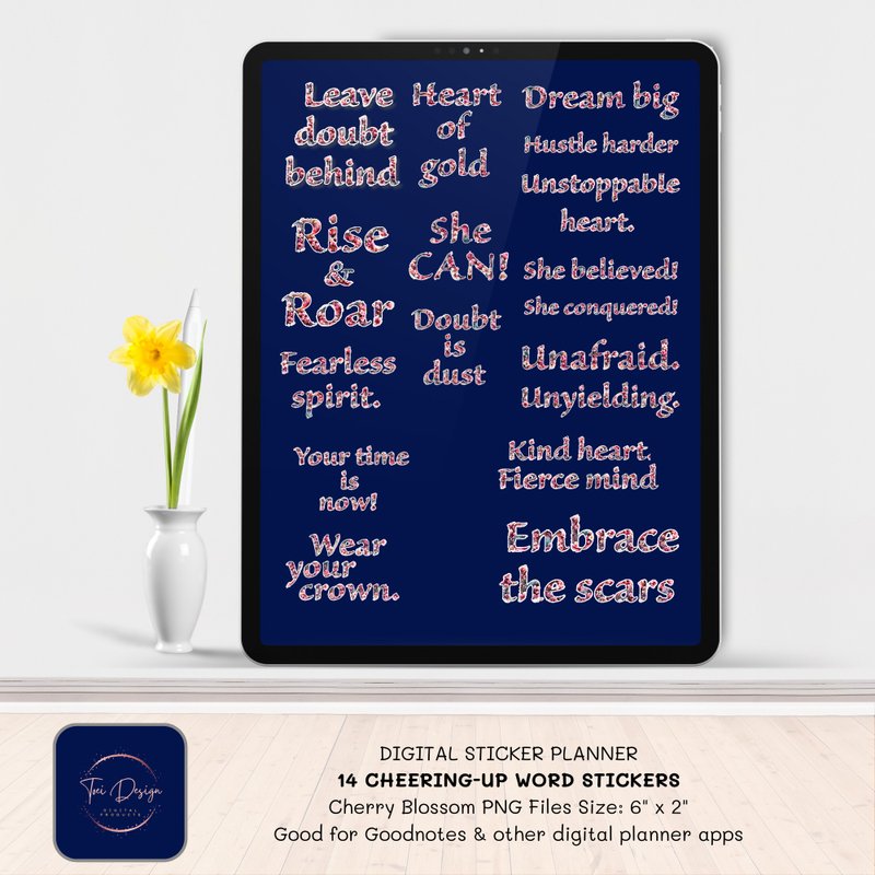 14 Digital Planner Sticker: Inspirational Quotes in Cherry Blossom - 電腦手機桌布/貼圖/App 圖示 - 其他材質 
